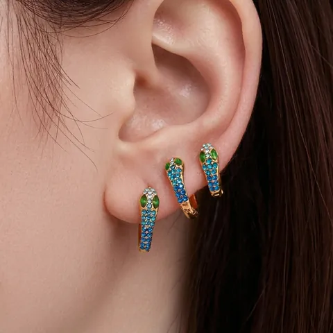 Snake Hoop Earrings Gold Plated Stainless Steel With Colorful Zircon Micro Pave U Shaped Geometric Jewelry For Women