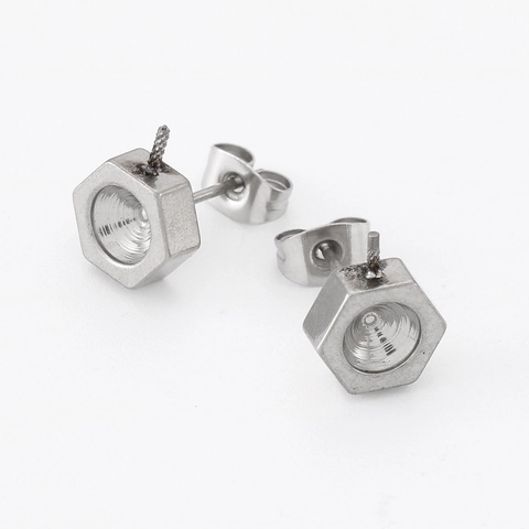 Edelstahl Sechskantmutter Ohrstecker Minimalistischer Industriestil Geometrischer Schmuck DIY Zubehör Herren Damen