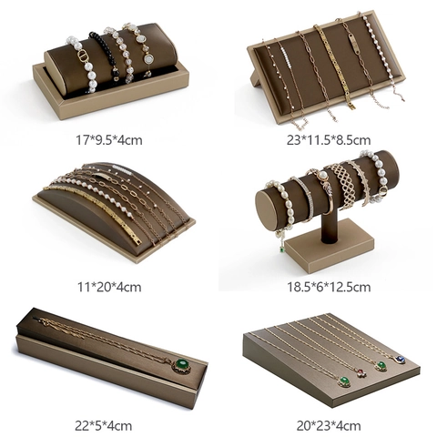 Coffee Brown PU Leather Jewelry Display Stand For Bracelet Necklace Bangle Watch Organizer High-End Commercial Shop Prop Holder