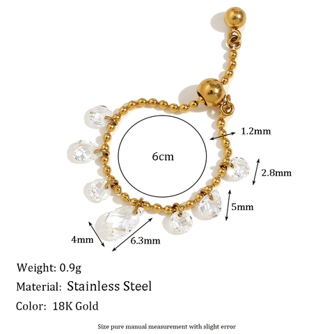 Anillo Ajustable Acero Inoxidable Chapado Oro 18K Colgantes Gota Agua Vidrio Facetado Deslizante Tendencia Mujeres