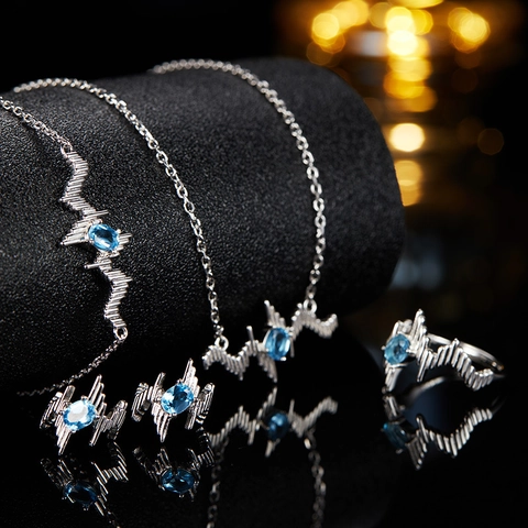 Collana EKG Battito Cardiaco in Argento Sterling 925 per Donna Con Topazio Naturale Granato Pietre Preziose Gioielli