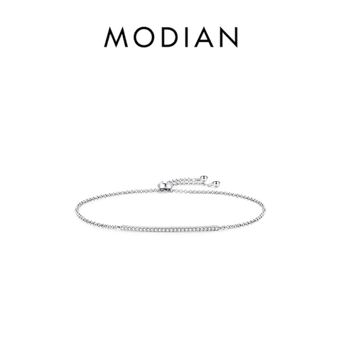 Semplice Bracciale a Barra in Argento Sterling 925 per Donna Minimalista Regolabile con Chiusura Bolo Zirconia Intarsiata Gioielli