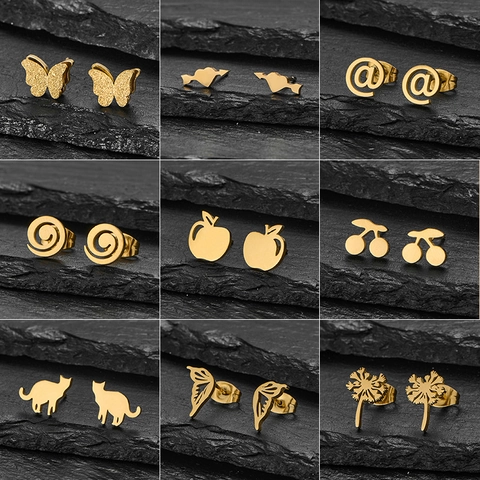 Edelstahl Knorpel Ohrstecker Minimalistisch Geometrisch Schmetterling Herz Katze Löwenzahn Laser Geschnitten Schmuck Damen