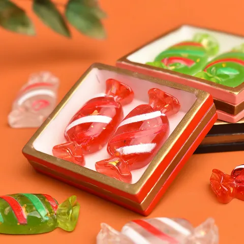 Miniature Striped Candy Charms With Glitter Sequins Resin Flatback For DIY Crafts Christmas Desktop Ornaments Cute Kawaii
