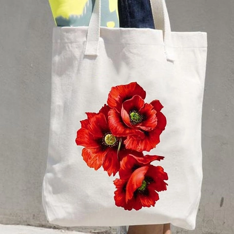 Canvas Tote Bag Watercolor Floral Plant Print Shoulder Handbag Reusable Shopping Bag Student Fashion Casual Eco Friendly