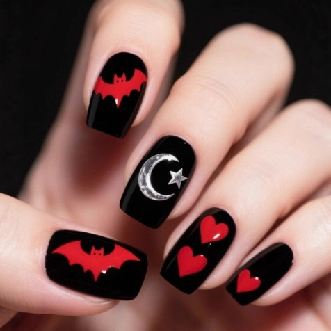 Halloween Press On Nagels Medium Vierkant ABS Kunstnagels Pompoen Vleermuis Spinnenweb Gothic Dark Style Voor Vrouwen