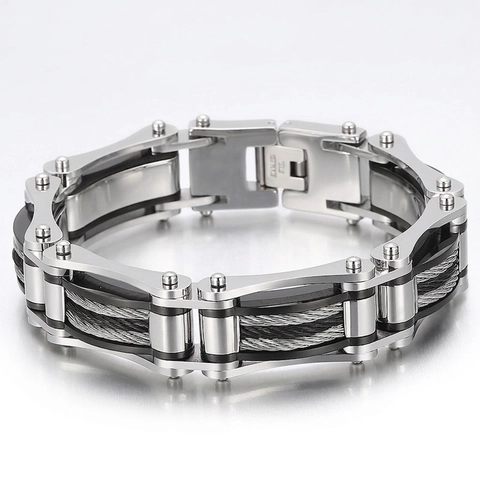 Men Stainless Steel Bracelet Woven Wire Cable Mechanical Industrial Bicycle Chain Biker Fashion Jewelry Accessory