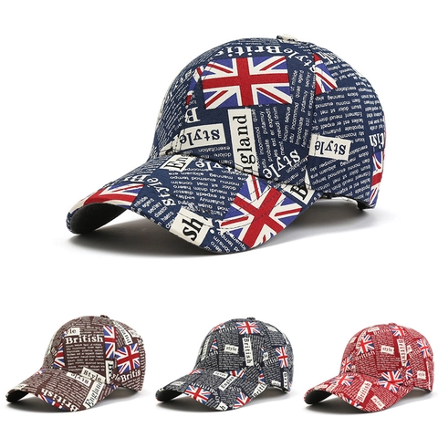 Casquette De Baseball Coton Union Jack Imprimé Journal Graffiti Protection Solaire Vintage Chapeau Réglable Unisexe