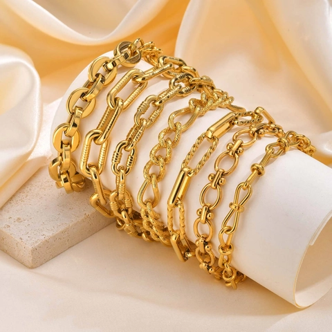 Edelstahl Gold Armband 18K Vergoldet Figaro Panzerkette Punk Individuelle Mode Für Frauen