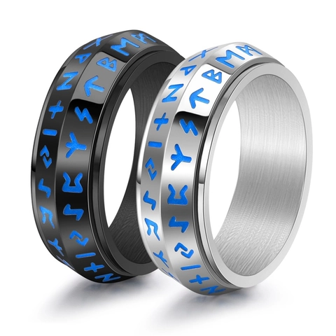 Retro Viking Runen Spinner Ring Roestvrij Staal Lichtgevend Draaibaar Heren Band Sieraden