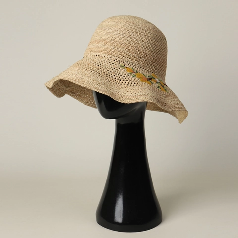 Dames Raffia Strohoed Met Bloemenborduurwerk Brede Rand Opvouwbaar Zonbescherming Zomer Strand Reizen Casual Rond Top
