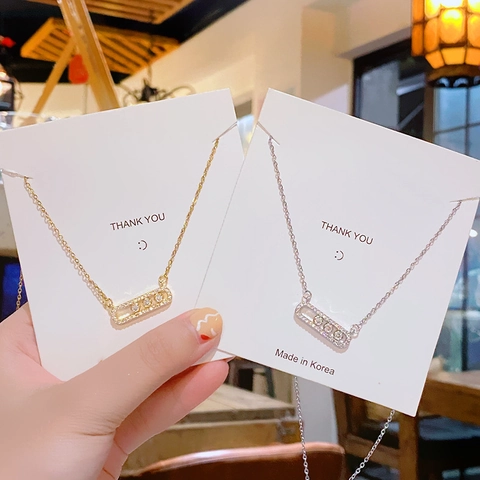 Minimalistische Geometrische Ketting Titanium Staal Koper Drie Schuivende Zirkonen Rechthoekige Hanger Sieraden Voor Dames