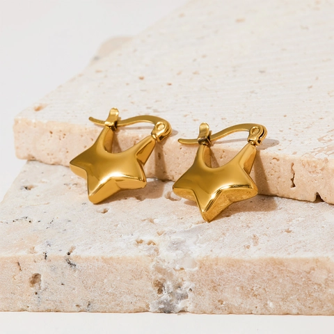 Orecchini A Cerchio Stella Pentagramma Acciaio Inossidabile Lucidato Minimalista Gioielli Geometrici 3D Per Donne Elegante