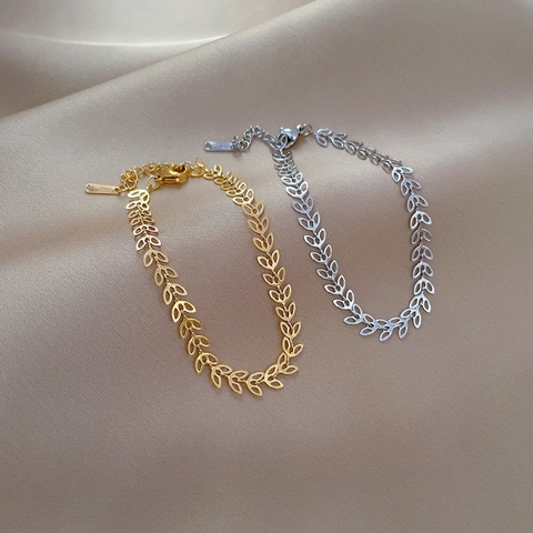 Pulsera De Acero Inoxidable Con Hoja Hueca Rama De Olivo Cadena De Eslabones Joyería Minimalista Ajustable Para Mujer