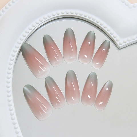Unghie Finte Press On Occhio Di Gatto Plastica ABS Forma Mandorla Sfumate Lucide Riutilizzabili Per Donne