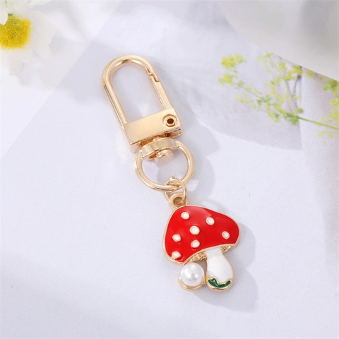 Mushroom Feather Leaf Keychain Alloy Enamel Resin Dried Flower Bag Charm Pendant For Women Girls Cute Accessory