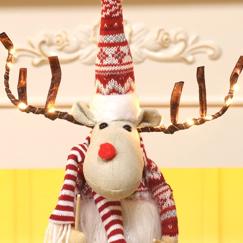 Kerst Rendier Pluche Pop Ornament LED Gloeiende Geweien Schommel Telescopisch Huis Decor Schattig Gebreid