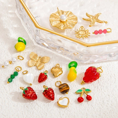DIY Charms Pendants Stainless Steel 18K Gold Plated Enamel Artificial Pearl For Jewelry Making Necklace Bracelet Waterproof Hypoallergenic