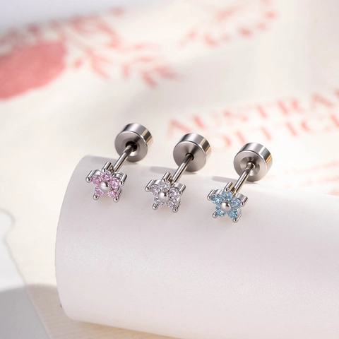 Micro Pave Zirconia Flower Cartilage Ear Stud Titanium Steel Flat Back Helix Piercing Delicate Jewelry For Women