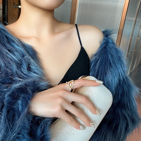 Anello Regolabile Ramo Di Foglia Lega Intarsio Conchiglia Elegante Minimalista Gioielli Di Moda Per Donne