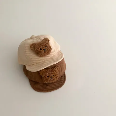 Baby Baseballkappe Cord Weiche Krempe Teddybär Patch Kleinkind Schirmmütze Outdoor Herbst Winter Sonnenschutz