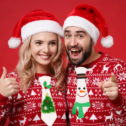 Cravatta Di Natale Con Paillettes Luccicanti Accessorio Per Costume Da Festa Motivo Babbo Natale Pupazzo Di Neve Renna