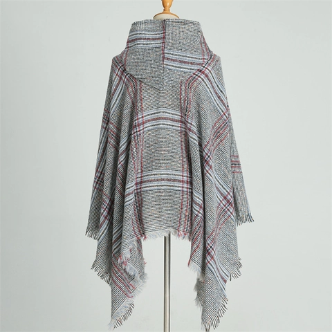 Kapuzen Poncho Schal Kariert Kaschmir Imitat Winter Warmer Schal Mit Quasten Für Damen Lässiger Oberbekleidung Umhang