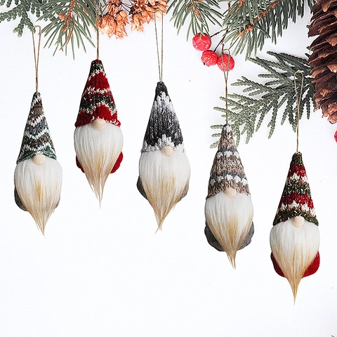 Ornamenti Appesi Gnomi Di Natale In Maglia Decorazioni Peluche Tomte Senza Volto Con Barba Pelliccia Sintetica Albero Festa Casa