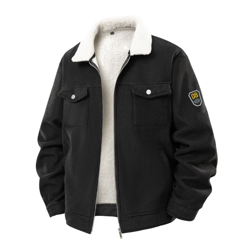 Herren Cord Jacke Mit Sherpa Futter Revers Fleece Arbeitskleidung Mantel Lockerer Casual Outerwear