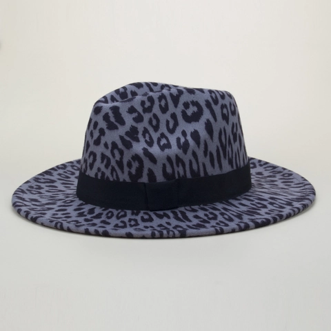Luipaardprint Fedora Hoed Polyester Vilt Brede Rand Met Zwarte Band Retro Jazz Stijl Unisex