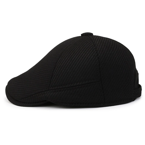 Men Flat Cap Winter Warm Woolen Thickened Ear Protection Vintage Ivy Newsboy Hat Adjustable Solid Color
