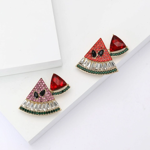Broche Tranche De Pastèque Alliage Strass Cristal Épingle De Fruits Pour Costume Cardigan Bijoux De Mode Femmes Hommes