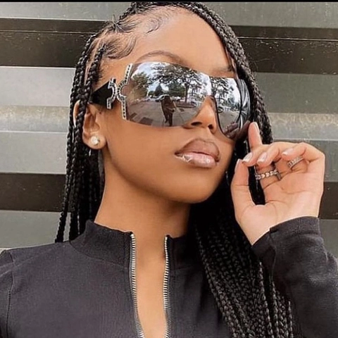 Rimless Sunglasses Oversized Y2K Style Gradient Lens Metal Rhinestone Trim Fashion Eyewear For Women