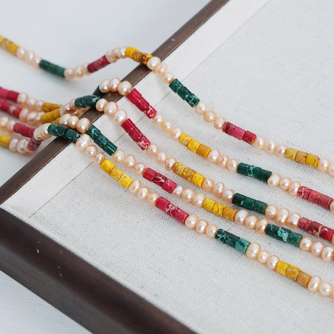 Collana Di Perle D'acqua Dolce E Giada Naturale Acciaio Al Titanio Pietra Cilindrica Colorata Gioielli Bohémien Da Donna