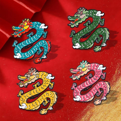 Chinesischer Drache Emaille Pin Legierung Cartoon Tier Broschen Für Rucksäcke Jacken Accessoires