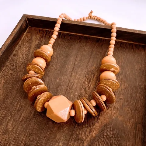 Boheme Ethnische Holzkette Mit Kokosnuss Geometrischem Anhänger Vintage Handgefertigte Lange Kette Für Damen