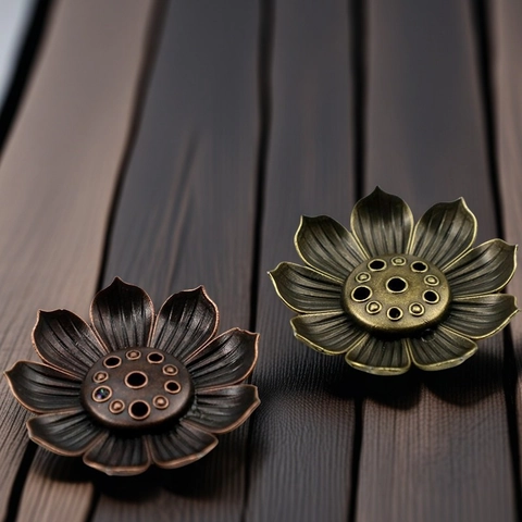 Porte Encens Fleur De Lotus En Alliage Métallique Multi Trous Gourde Vintage Décor Zen Méditation Maison Bureau