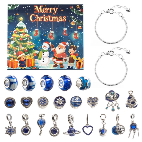 Christmas Advent Calendar DIY Bracelet Alloy Enamel Charms Beads For Girls Kids Countdown Jewelry Holiday Gift