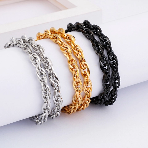 Collar Y Pulsera De Cadena De Cuerda De Acero Inoxidable Para Hombres Mujeres Joyería De Moda Hip Hop Eslabón Retorcido