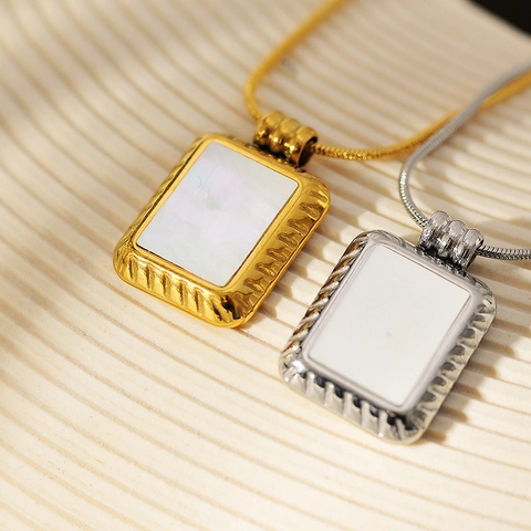Collana Con Pendente In Madreperla Bianca Quadrata Acciaio Inossidabile Catena A Serpente Gioielli Minimalisti Vintage Francesi