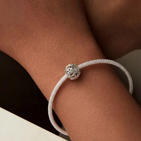 Cuenta Charm de Plata de Ley S925 con Patrón de Volutas Huecas y Circonia Diseño Elegante de Enredadera Joyería DIY