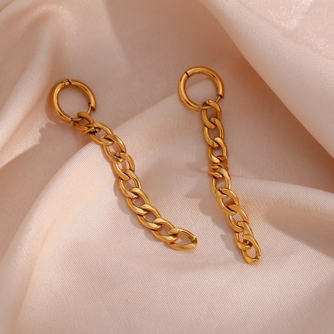Minimalist 18K Gold Plated Stainless Steel Long Figaro Chain Hoop Earrings For Women Fashion Geometric Cuban Link Drop Earrings