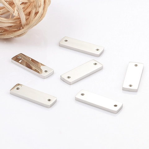 Etiquetas Conectoras Rectangulares De Acero Inoxidable Doble Agujero Colgantes Barra Pulidos Para Joyería DIY