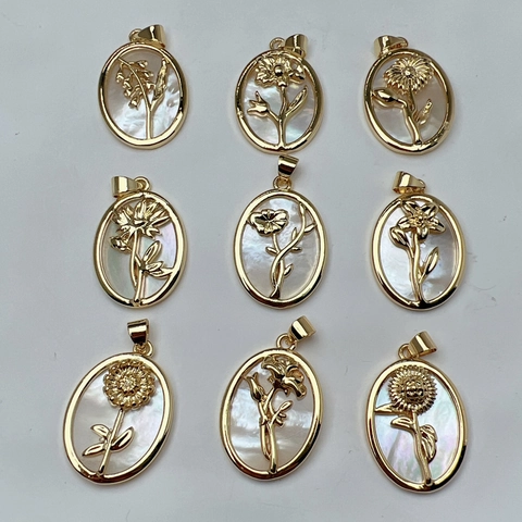 Bloem Hanger Koper 18K Verguld Wit Kunstparelmoer Ovaal Vintage Charm Voor DIY Sieraden Maken Accessoires Vrouwen