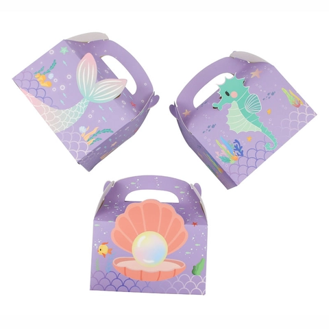 Boîtes Cadeaux Mermaid Party Favor Violet Thème Monde Sous Marin Papier Boîte À Bonbons À Main Pour Anniversaire Océan