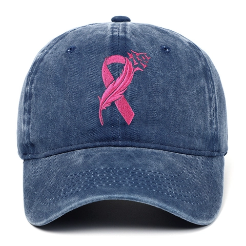 Casquette De Baseball Coton Lavé Ajustable Vintage Rétro Broderie Ruban Rose Sensibilisation Au Cancer Du Sein Respirant