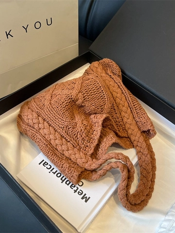 Borsa A Mano In Maglia Lana Trecce Manico Intrecciato Borsa Da Polso Retro Casual Autunno Inverno Per Donne