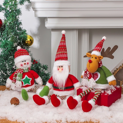 Kerst Pluche Poppen Met Lange Benen Kerstman Sneeuwpop Rendier Gebreid Kerstversiering Home Desktop Vakantie Etalage