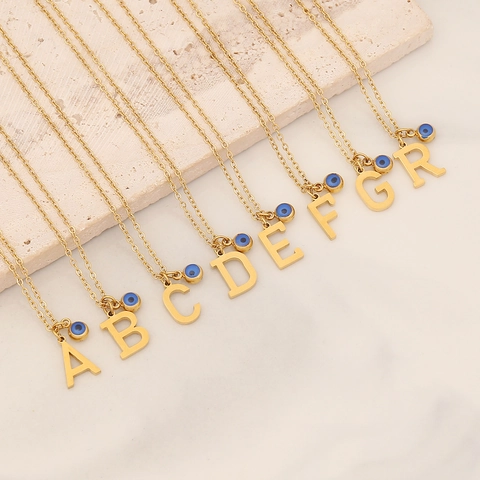 Evil Eye Capital Letter Pendant Necklace Stainless Steel Gold Plated Clavicle Chain Minimalist Jewelry For Women