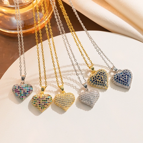 Fashion Stainless Steel Rhinestone Heart Pendant Necklace For Women Luxury Heart Shape O-Chain Jewelry Dating Birthday Gift
